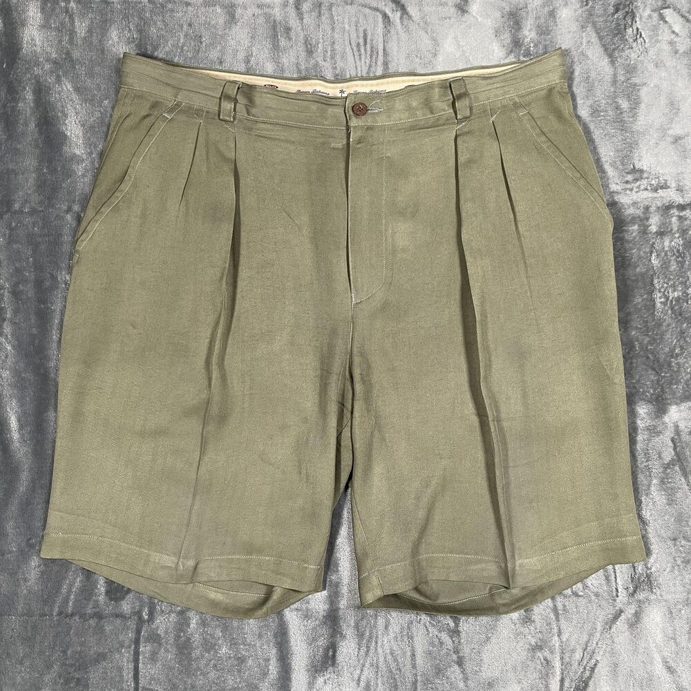 Tommy Bahama Bermuda Shorts Mens 36 Green Silk Herringbone Relaxed Fit